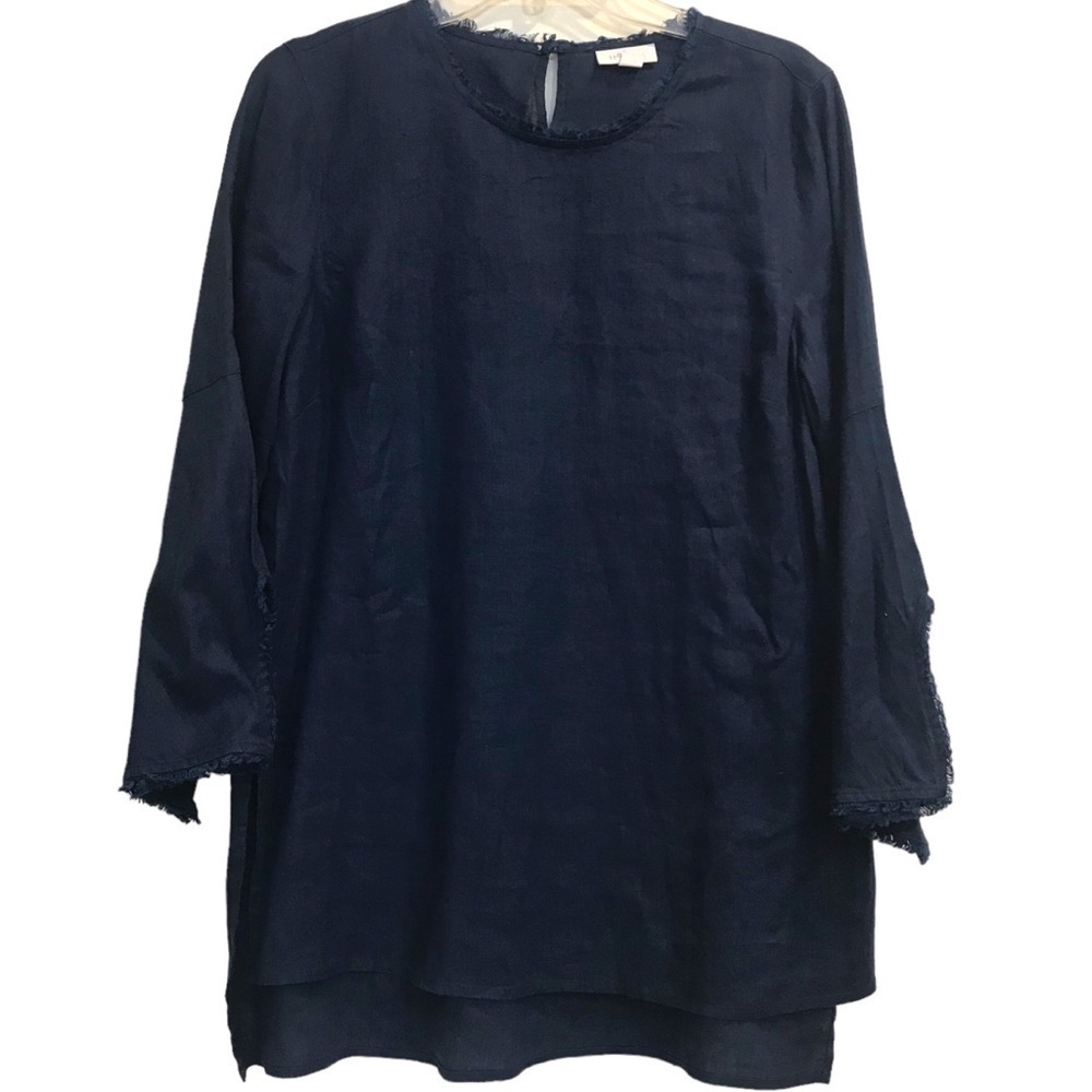 J.Jill Love Linen Top Tunic 3/4 Sleeve Navy Woman’s Size Medium
